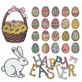 Happy Easter objects collection, hand drawn set, vector. Royalty Free Stock Photo